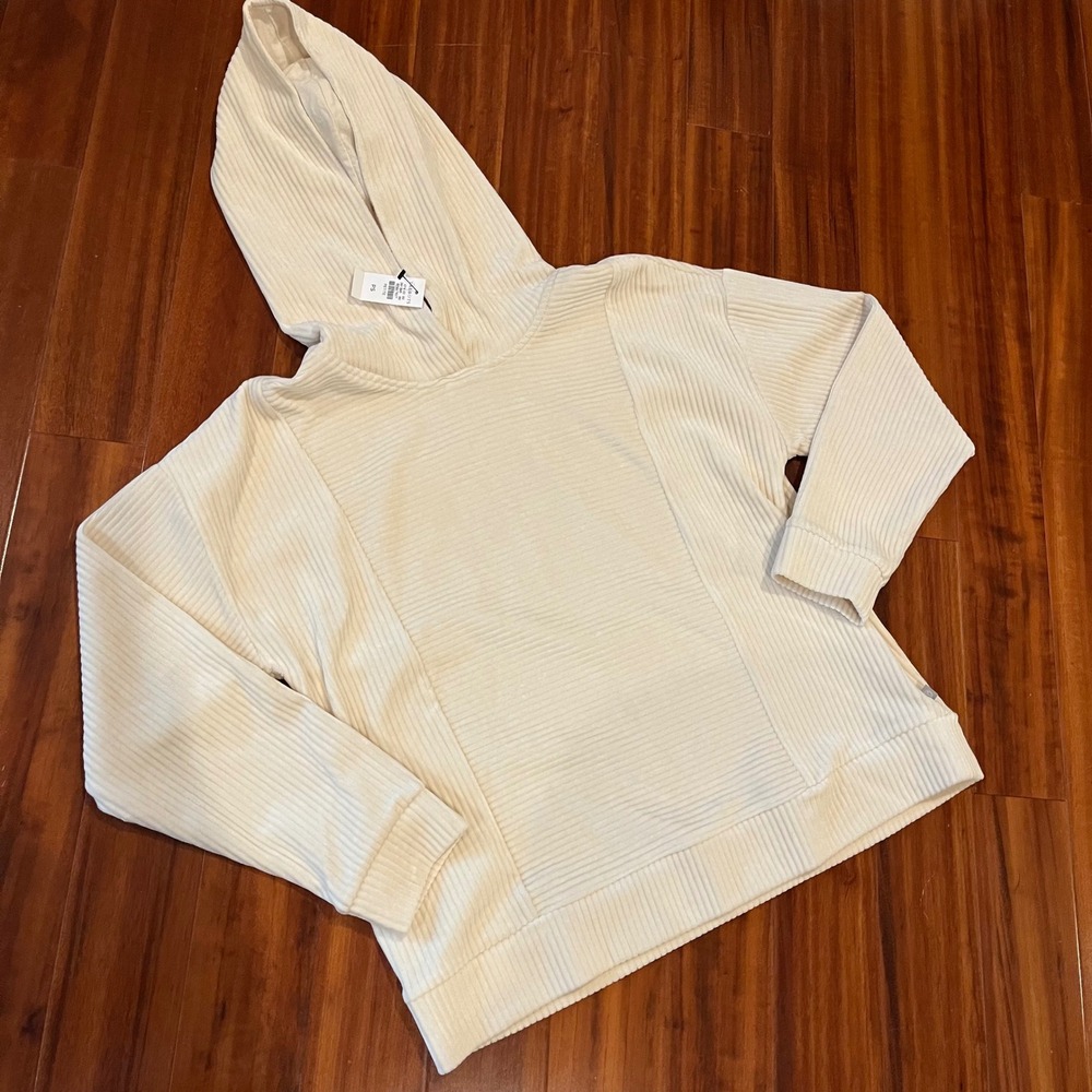 T by Talbots Sweatshirt Hoodie Cream Ribbed Corduroy Active New Petite Small PS